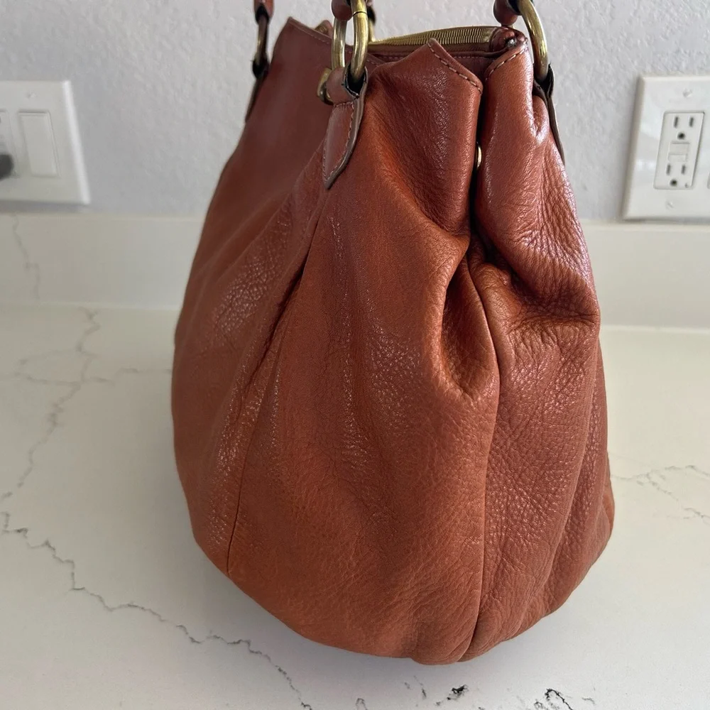 J. Crew Brompton Hobo Bag Cognac Brown Leather with Brass Hardware - Picture 5 of 16